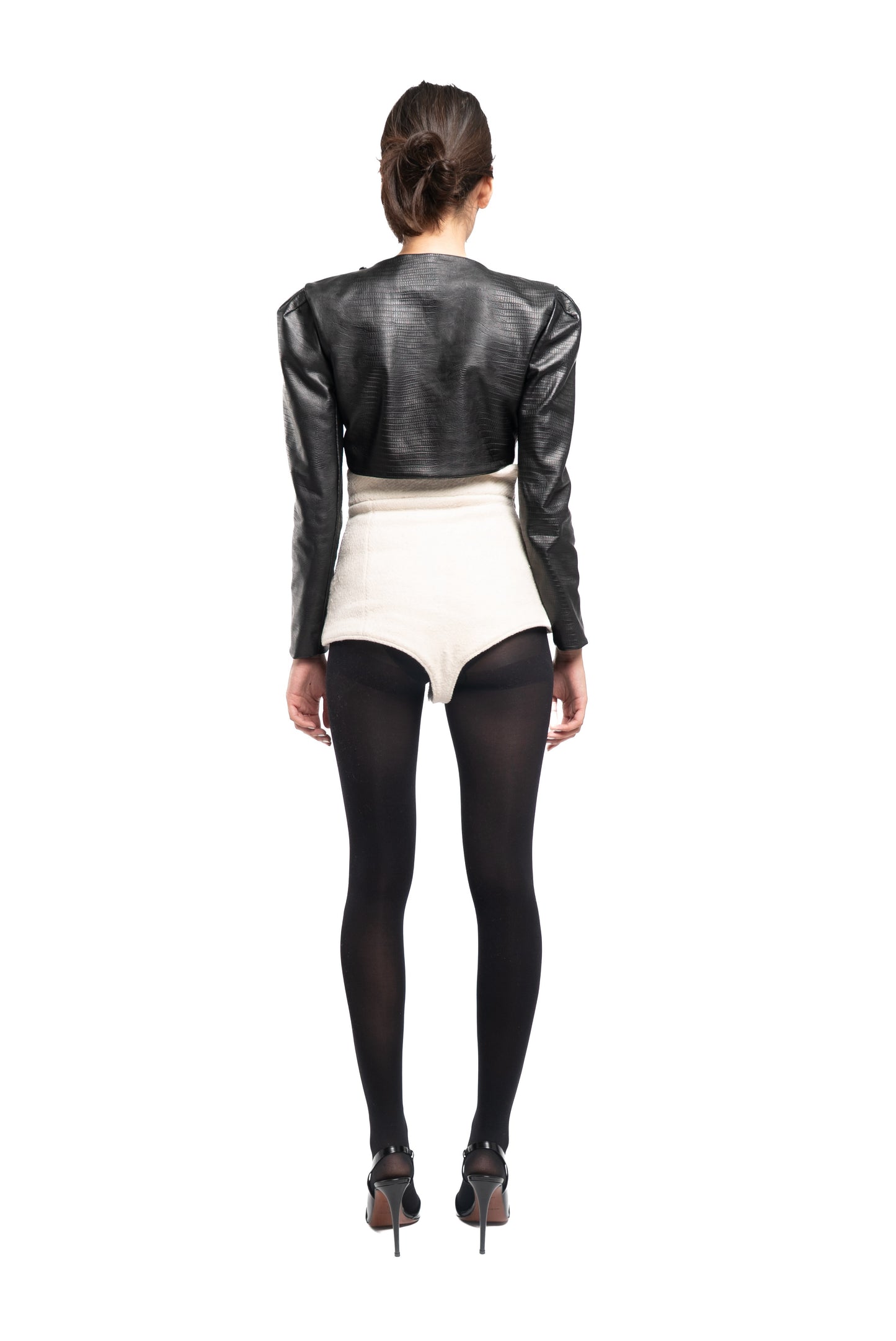 Leather snake crop jacket