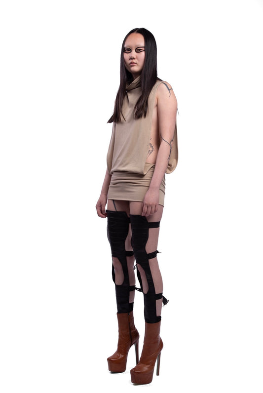 Polo neck dress sand