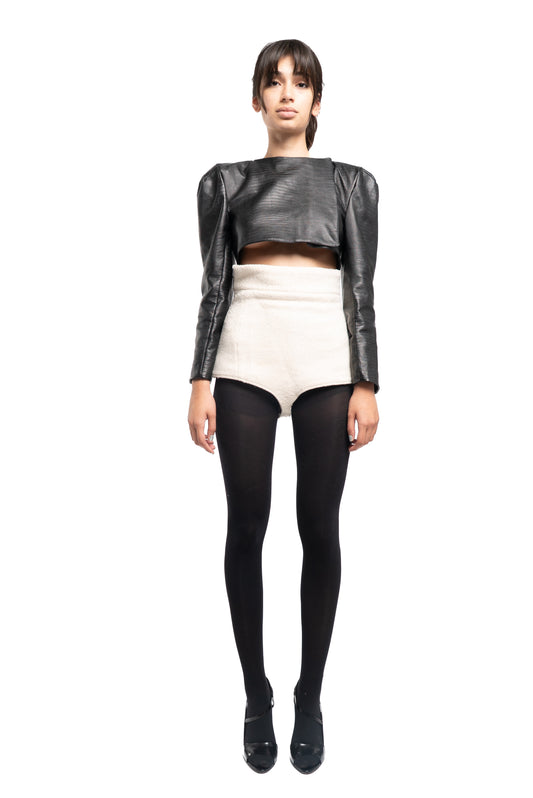 Leather snake crop jacket